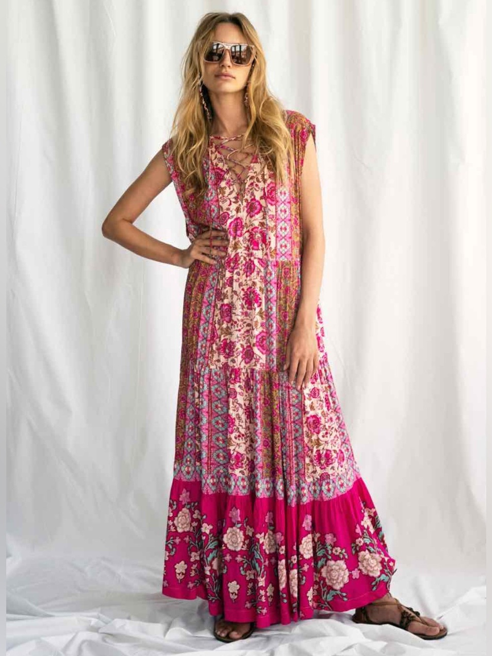 Free People Floral Boho Mini Dress Size XS Fits M/L Oversized